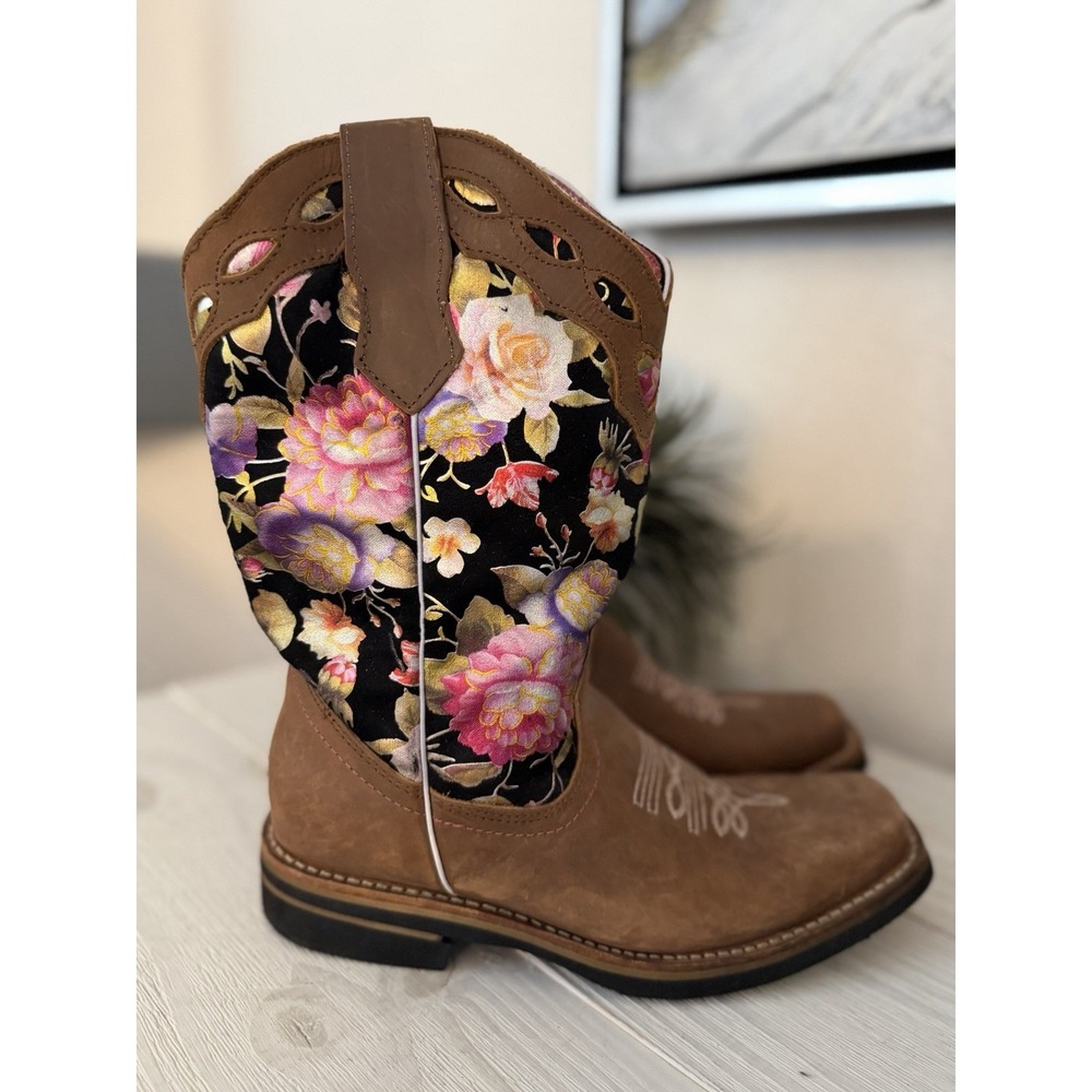 Botas Pedrito Leather Cowboy Boots Women US 9.5/10 (Mexico 27) Square Toe Floral